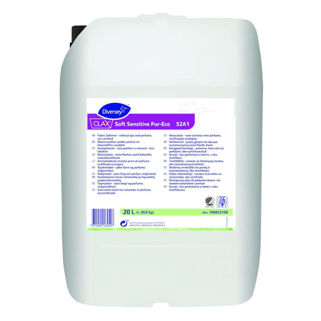 Diversey Clax Soft Sensitive Pur-Eco 52A1 – Amaciador Ecológico sem Perfume para Lavandaria