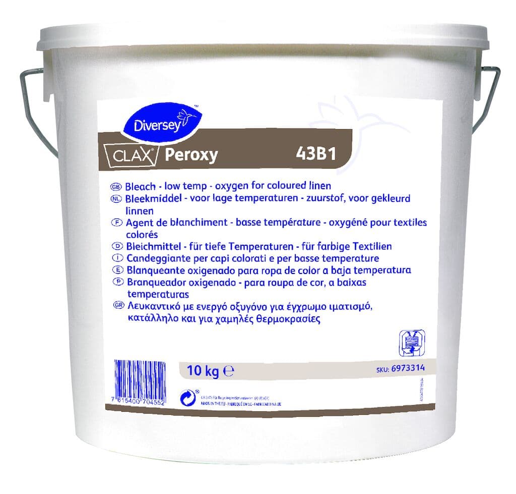 Diversey Clax Peroxy 43B1 – Branqueador Oxigenado para Roupa de Cor a Baixas Temperaturas 10L