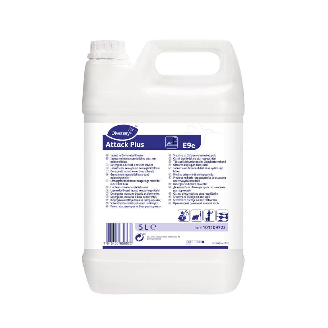 Diversey Attack Plus - Detergente industrial alcalino à base de solventes para remoção de óleos e sujidade pesada 5L