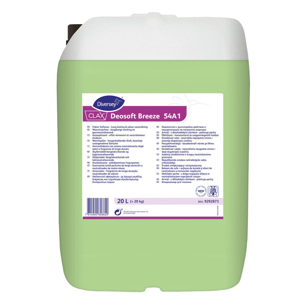 Diversey Clax Deosoft Breeze 54A1 – Amaciador Perfumado Concentrado para Lavandaria Profissional 20L
