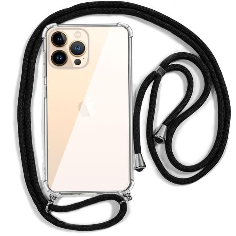 Capa Silicone Transparente iPhone 13 Pro Cordão Preto