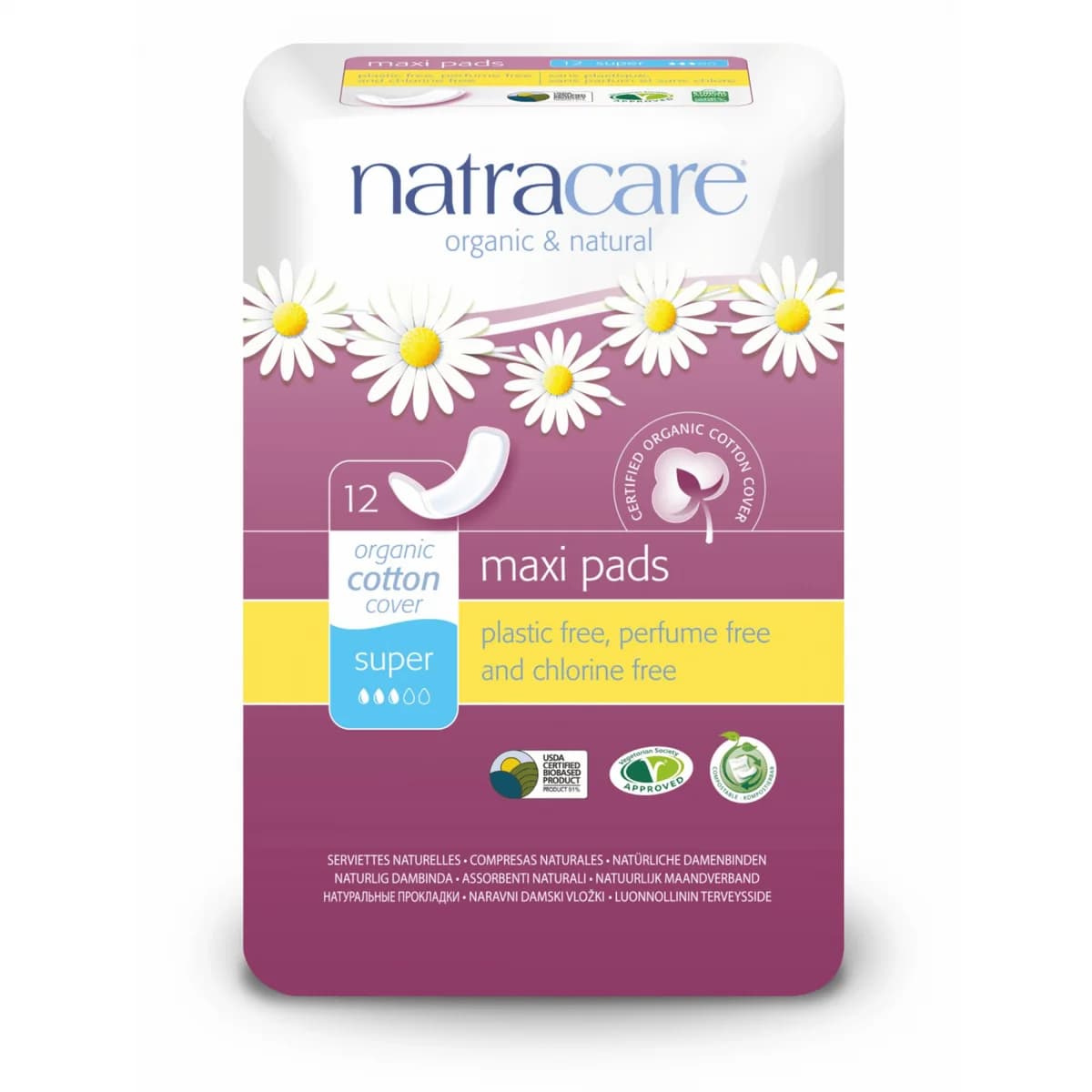 Pensos higiénicos super maxi Natracare 12 uds – sem alas