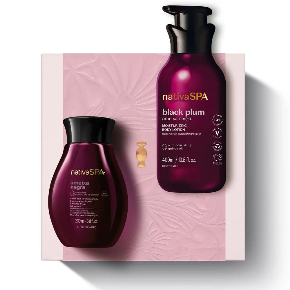 O Boticário Nativa Spa Ameixa Negra - Loção Corporal Hidratante 400 ml + Óleo Hidratante 200 ml Coffret
