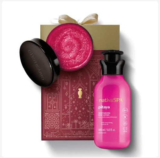 Kit Presente Nativa SPA Pitaya, ESFOLIANTE PITAYA 200g+LOCÃO HID PITAYA 400ml+Caixa Natal 2025