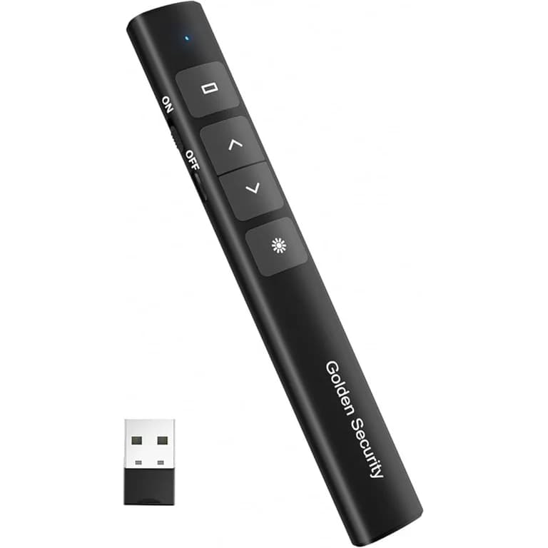 Apresentador Sem Fios Golden Security T6 – Ponteiro Laser Vermelho, 2.4GHz, USB Plug & Play, Alcance 15 m