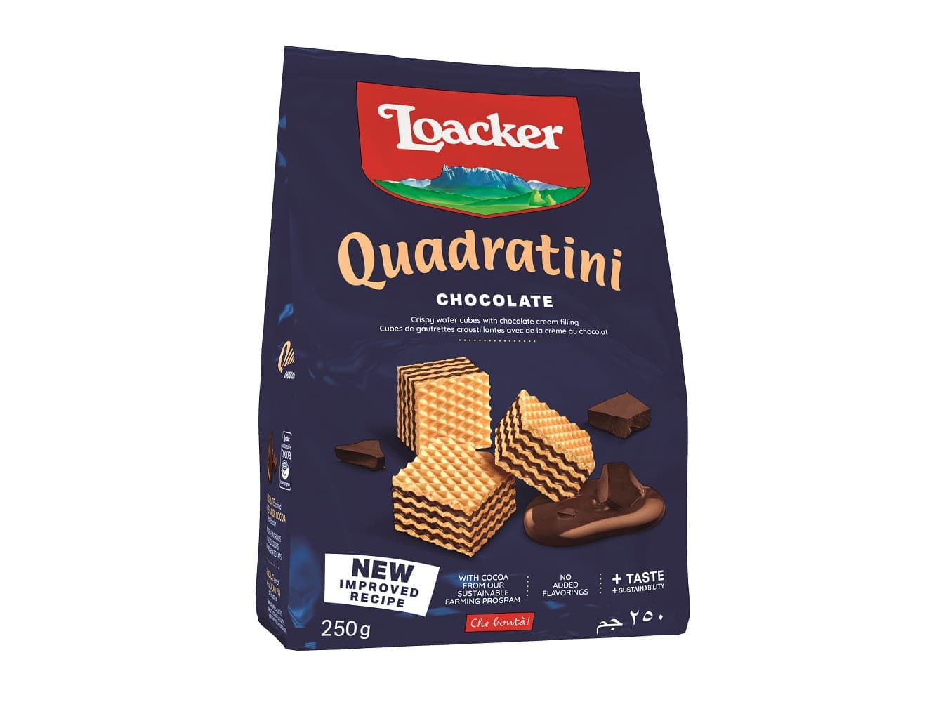 BOLACHA LOACKER WAFFER QUADRITINI CACAU 250G
