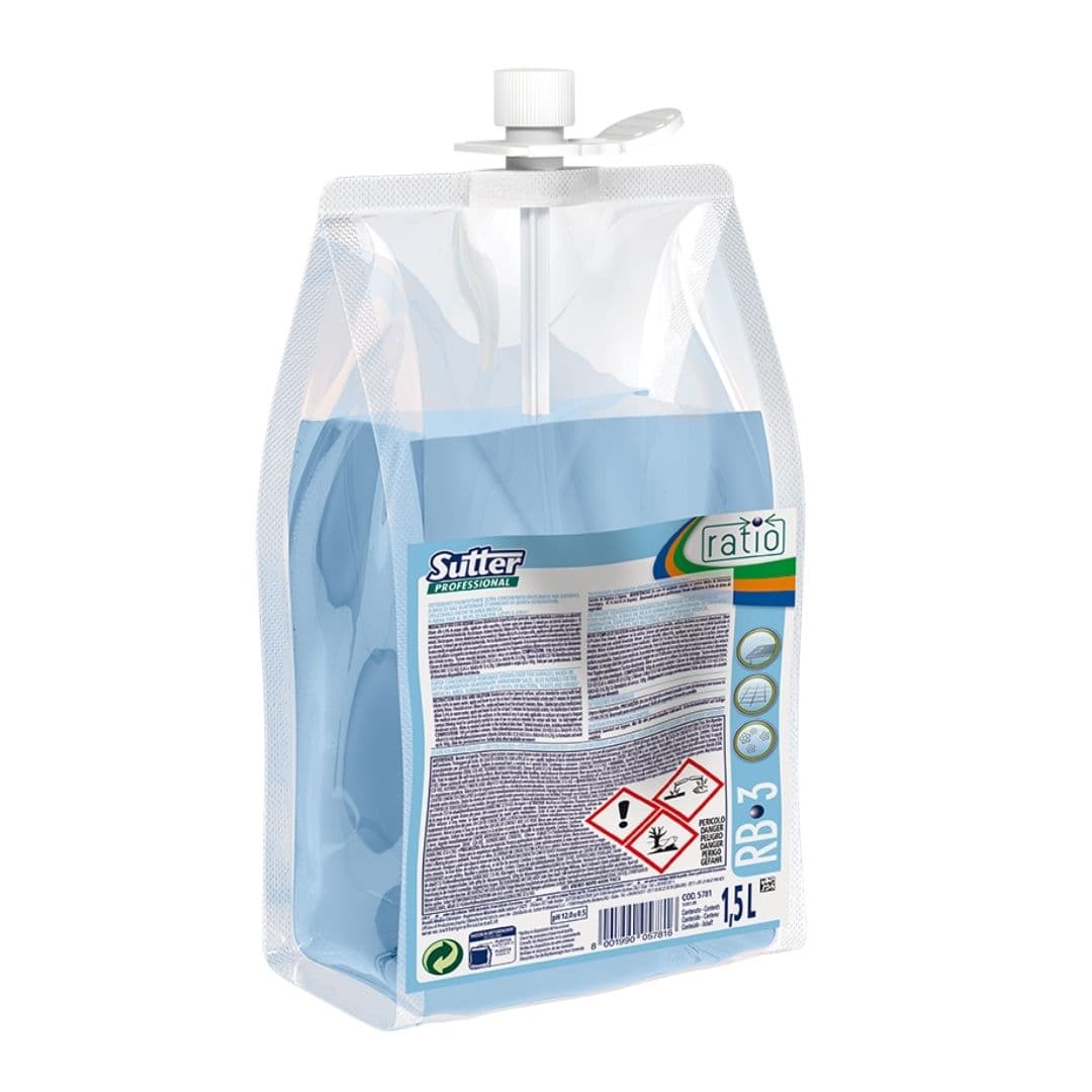 Sutter RB 3 - Detergente higienizante desodorizante ultraconcentrado para superfícies e pavimentos com sistema Ratio 1,5L