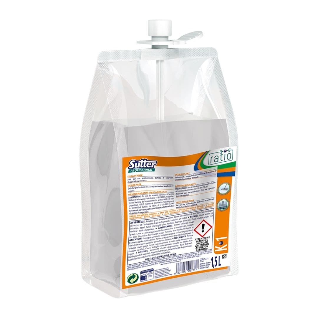 Sutter K-1 - Desengordurante ultraconcentrado RATIO para pavimentos e superfícies alimentares 1,5L