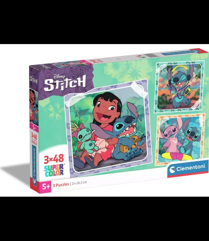 Clementoni Super Color: Puzzle Quadrado 3X48 peças Stitch