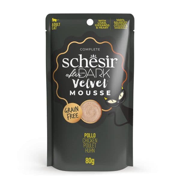 Ração Húmida Schesir After Dark Velvet Mousse Frango 80g Gato Adulto