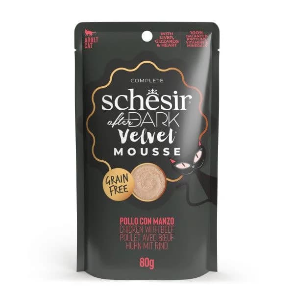 Ração Húmida Schesir After Dark Velvet Mousse Frango e Vaca Adulto 80g