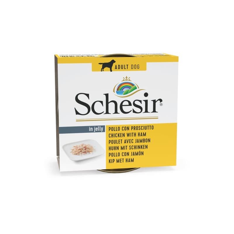 Schesir Lata Perro de pollo con jamón en gelatina 150 gr