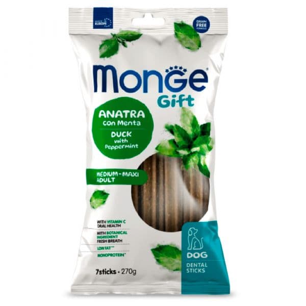 Monge Gift Sticks para Cães Adultos de Porte Médio e Grande Pato com Menta 270 G