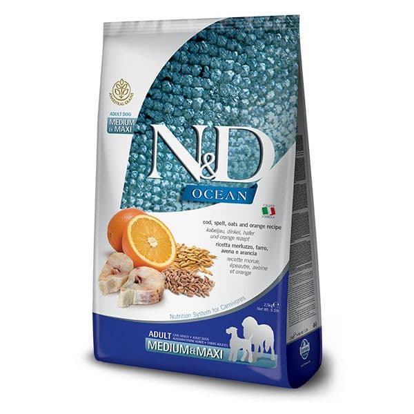 Farmina N&D Ocean Bacalhau Spelt Aveia Laranja Cão Adulto 12kg