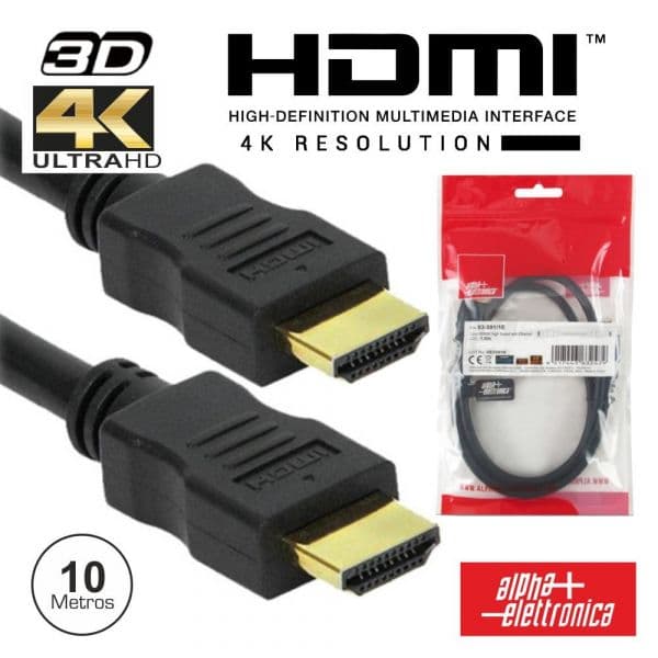 Alpha Elettronica Cabo Hdmi Dourado Macho / Macho 2.0 4k Preto 10m