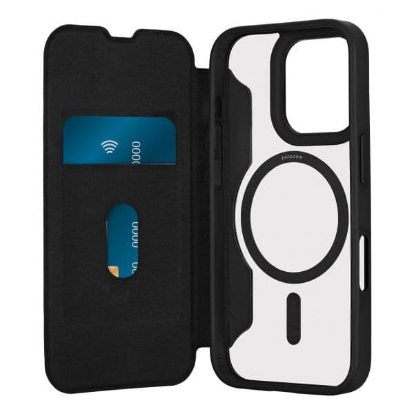 Puro Capa Wallet Bookmag MagSafe para iPhone 16 Pro Black