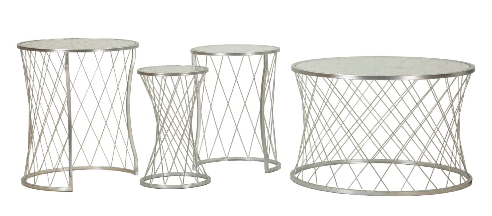 Mesas Auxiliares Noah Prateado Conjunto 4 Un. Cm ø 70x45-47x54,5-36x50-28x45
