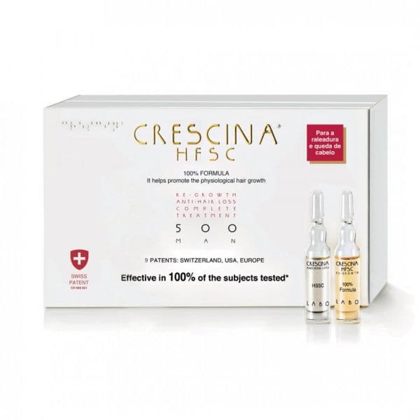 Crescina HFSC Transdermic 100% - 500 Tratamento Completo Homem 10 + 10 Ampolas