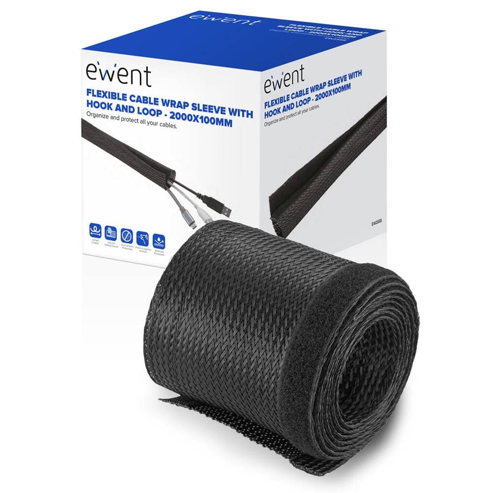 Manga Flexível Ewent EW1558 p/ Organizar Cabos com Fecho 2000x100mm Preta