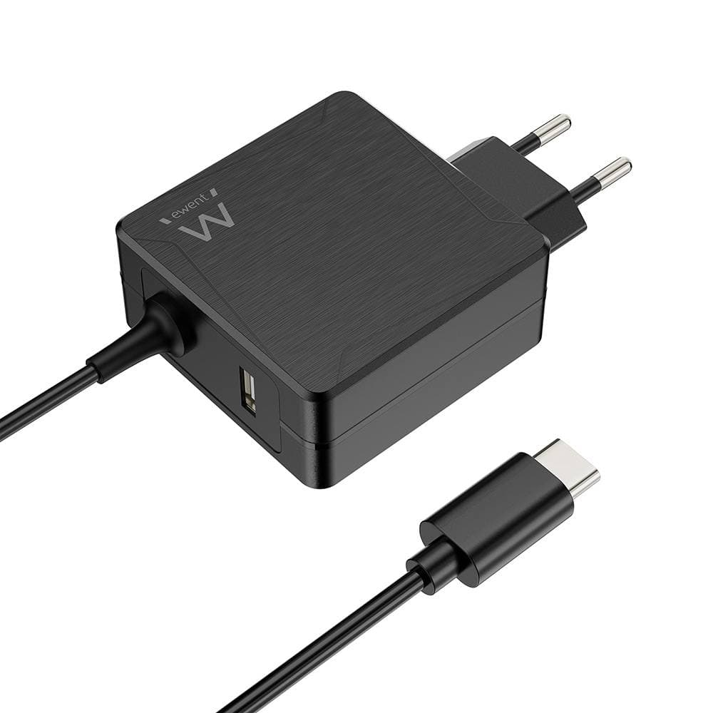 Carregador de Portátil Ewent USB-C + 1-Porta USB-A PD 65W Preto