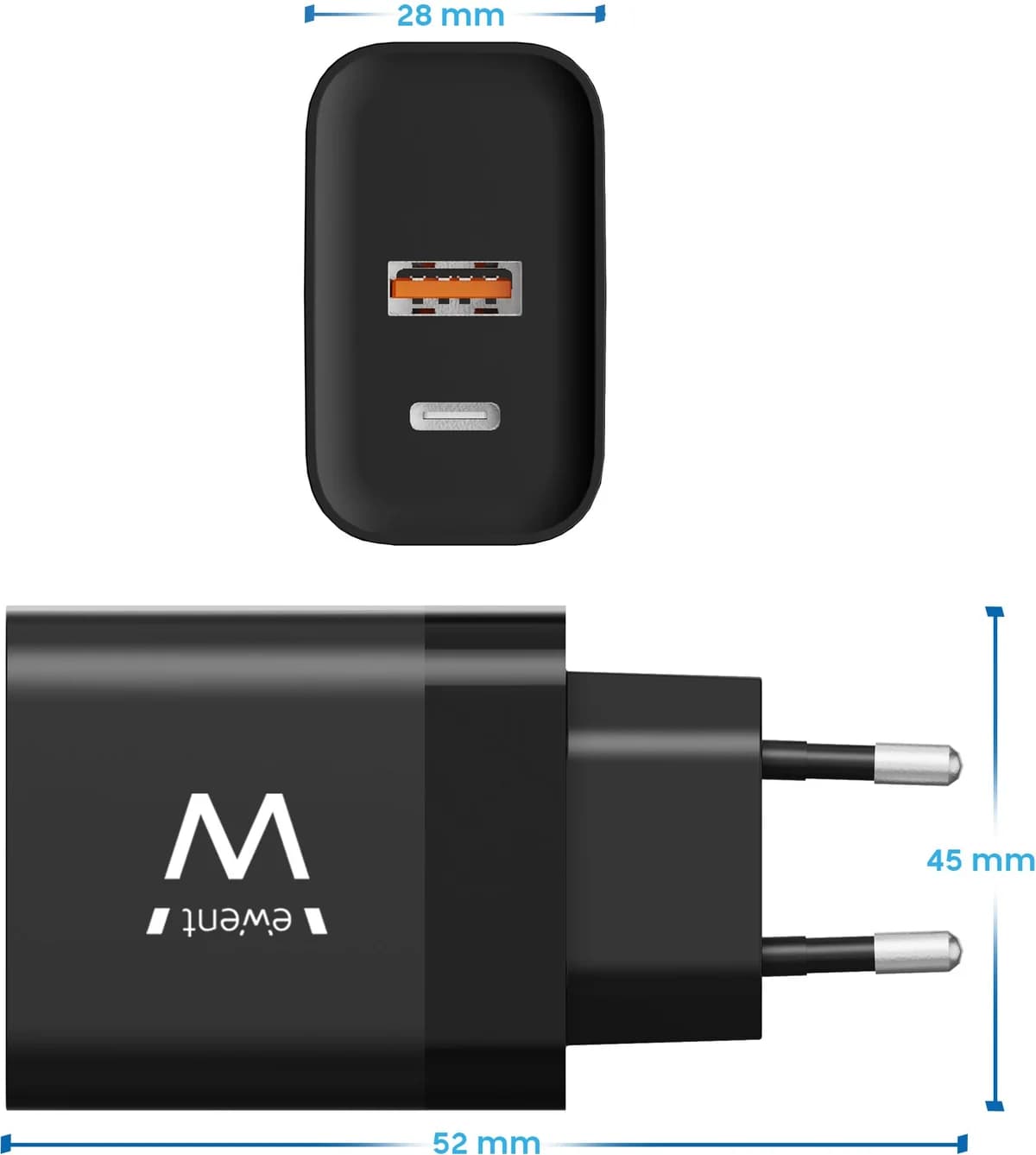 Ewent Carregador USB + Type-C 45W Preto