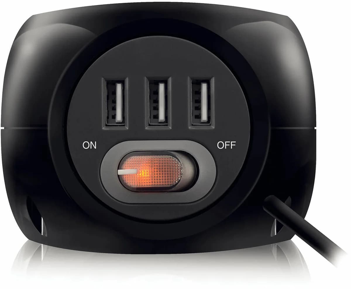 Cubo Ewent 3 Tomadas + 3 Portas USB 2.4A c/ Cabo 1.5 M Preto