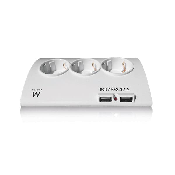 Régua Ewent 5 Tomadas + 2 Portas USB 16A Branco