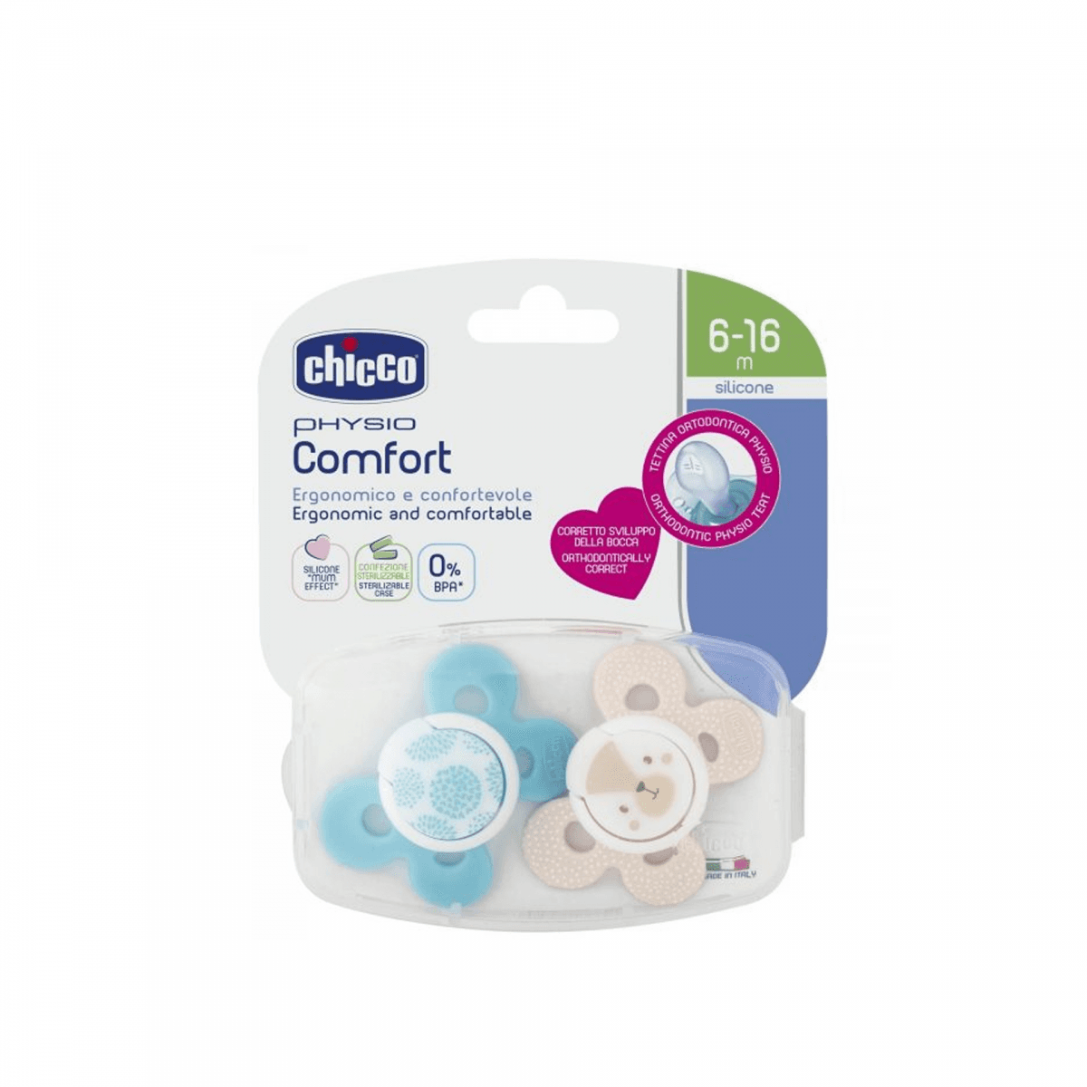 Chicco Chupeta Physio Comfort Silicone Boy 6-16M 2 un.