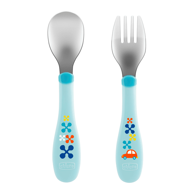 CHICCO TALHERES AÇO INOXIDÁVEL AZUL 18M+