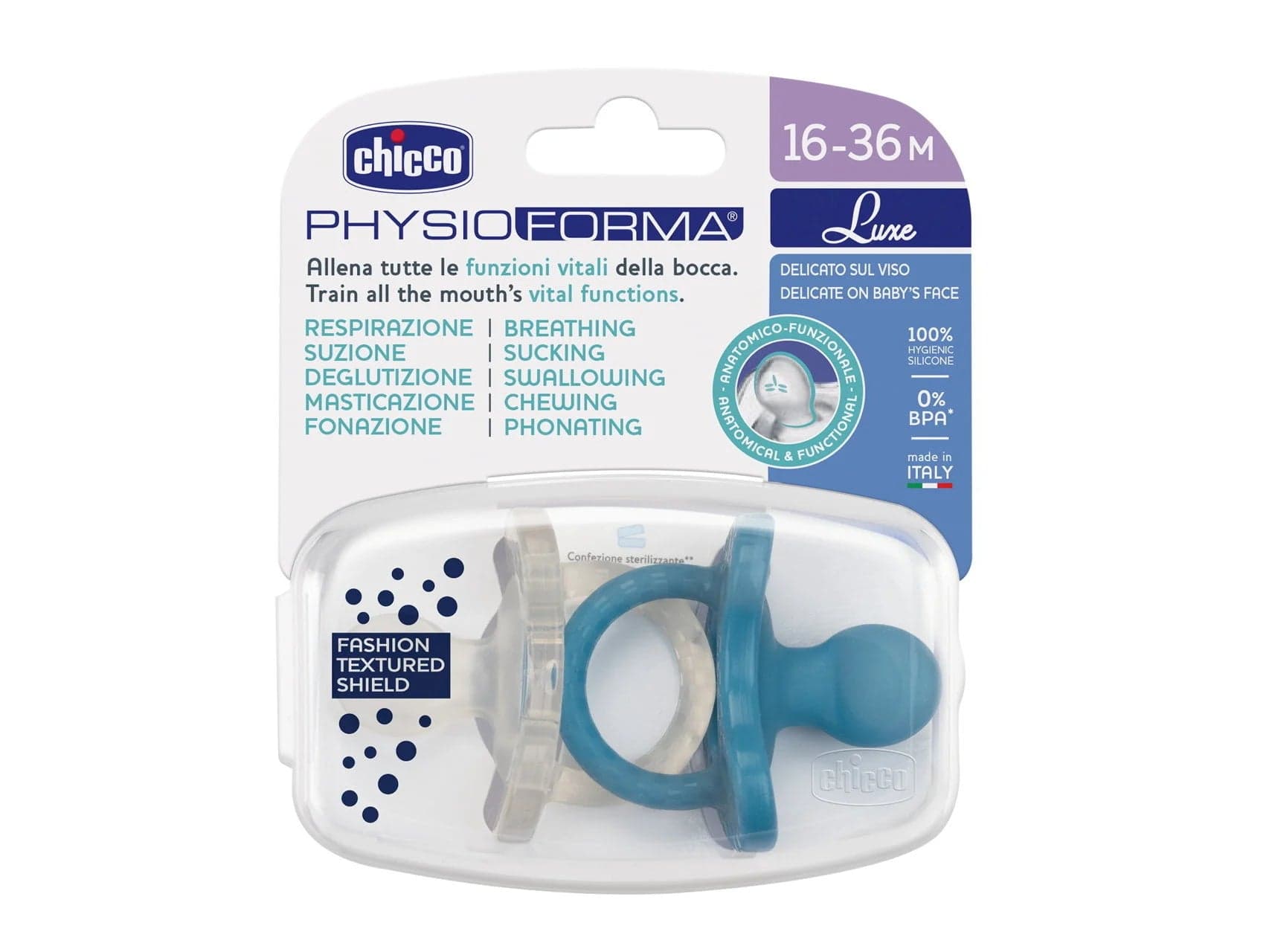 Chicco Chupeta PhysioForma Luxe Azul/Transparente 2 Unidades 16-36M