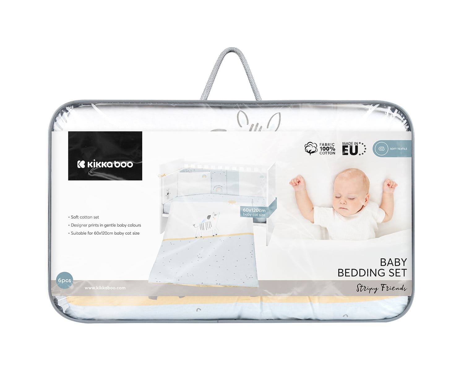 Conjunto de cama de 6 peças 60/120 Stripy Friends Kikkaboo