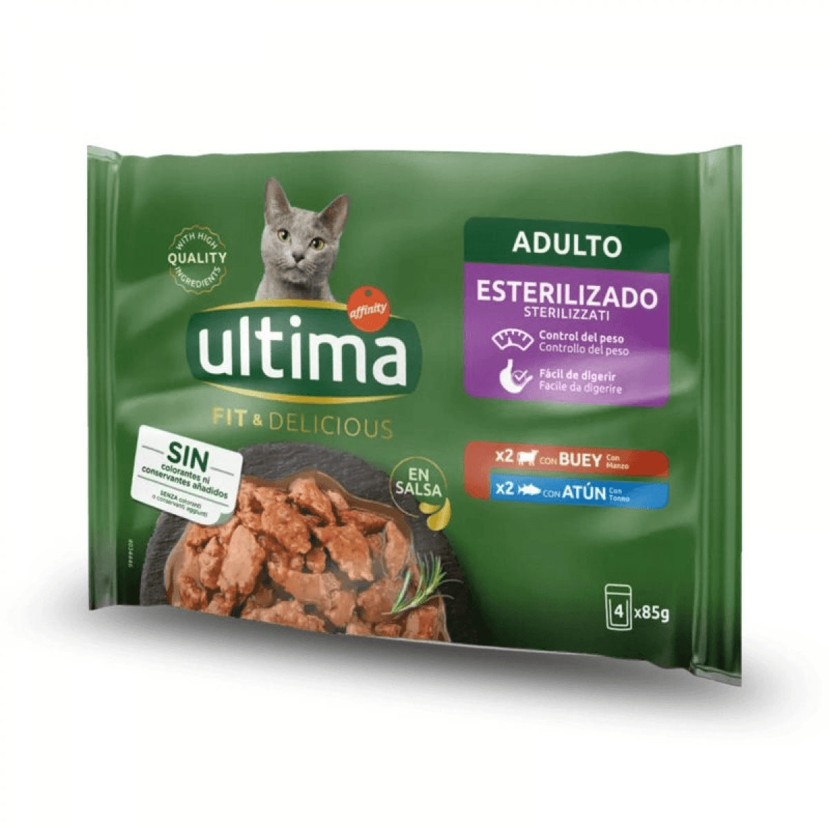 Ração Húmida ULTIMA Gato Esterilizado Vaca&atum 4x85g