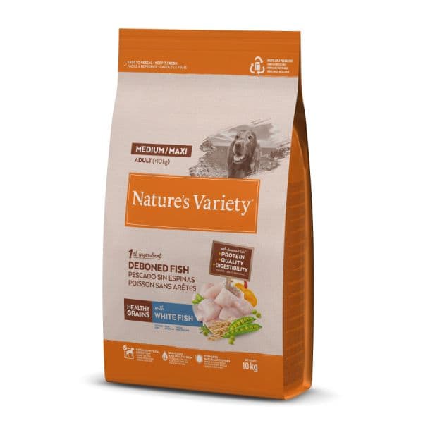 Ração Seca Nature's Variety Grain Medium/Maxi Peixe Branco 10Kg
