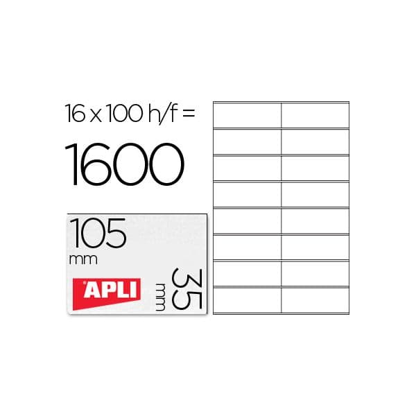 Apli 1600 Etiquetas Adesivas 105x35mm 100 Fls A4 - 01287