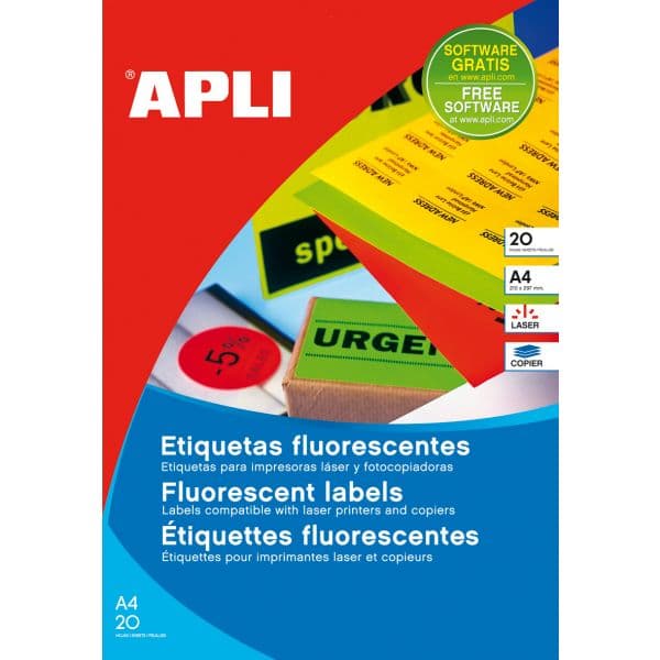 Apli Etiquetas Adesivas 64x33,9mm 20 Fls Neon Amarelo - 02871