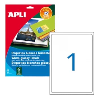 Etiquetas 199,6×289 brancas brilhantes ,10 A4 10un (Inkjet/