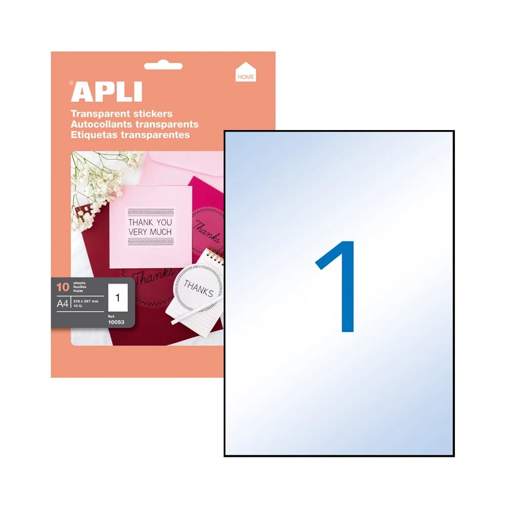 Apli Etiquetas Adesivas 210x297mm 10Fls A4 Clear - 10053