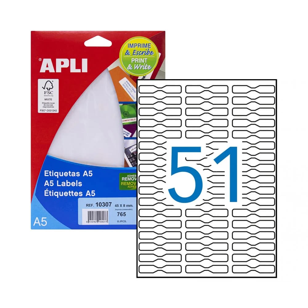 Apli Etiquetas 15 Fls A5 45x8mm 765 uds.