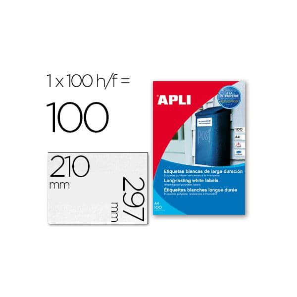 Apli Etiquetas Adesivas Resistentes Poliéster 210x297mm 100 Fls - 12121