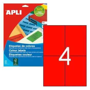 Etiquetas 105×148 Apli 20 Folhas A4 80un Vermelho