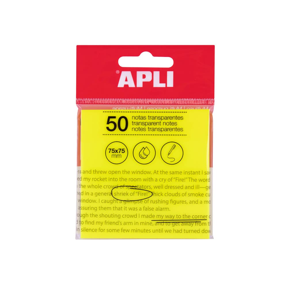 Bloco Notas Aderentes 75x75mm Apli Amarelo Transp 50fls