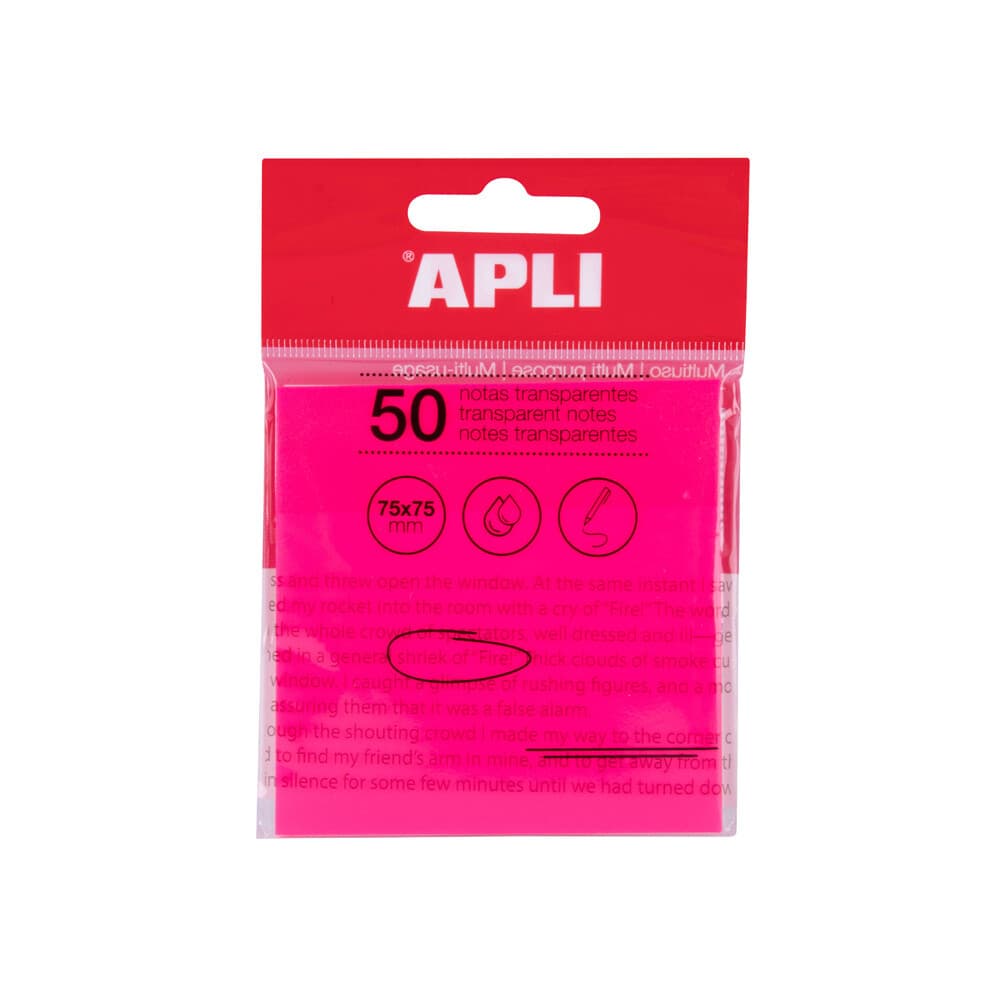 Apli Bloco de Notas Adesivas Transparentes Rosa 75x75mm 50 Folhas