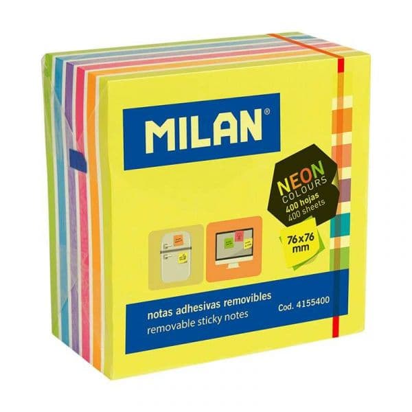 Milan Bloco Notas Autocolante Quadrado Fluo Multicor 76x76mm 400 Folhas
