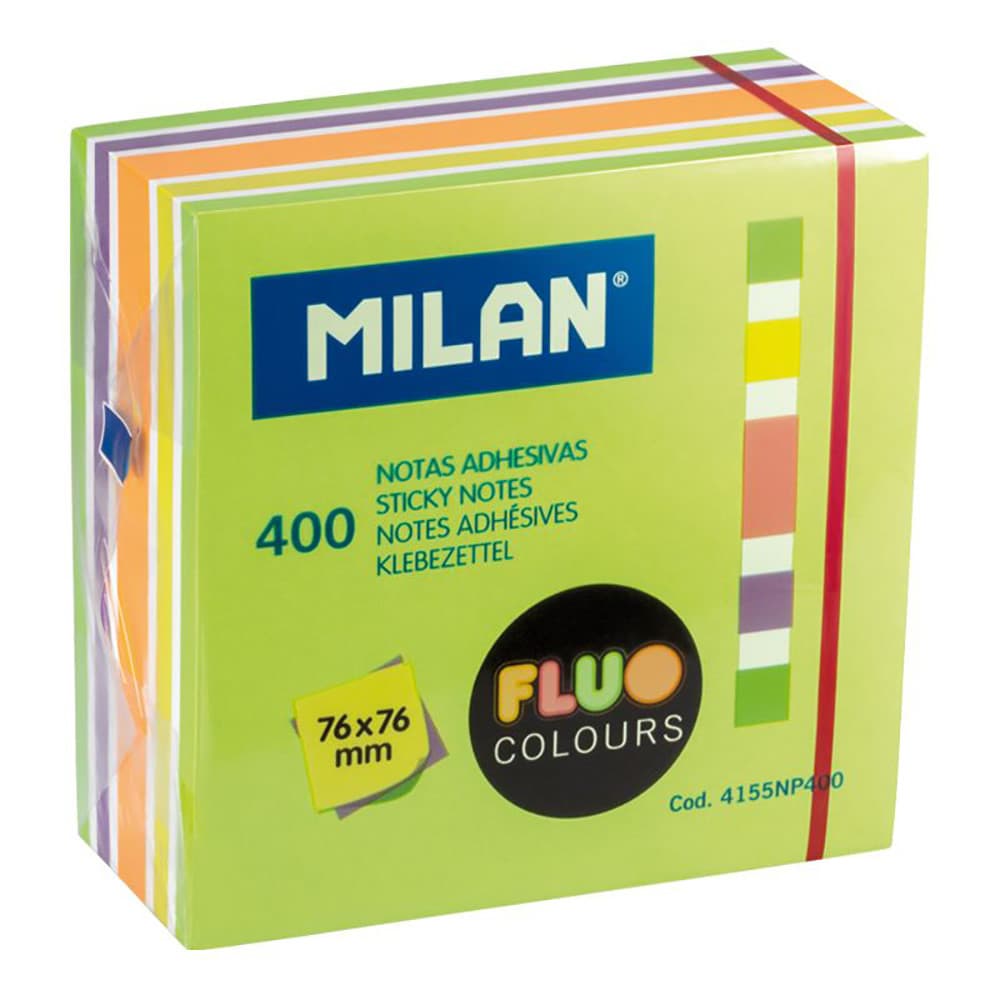 MILAN Bloco de Notas Aderentes 400 Folhas Cores Fluorescentes 76x76mm