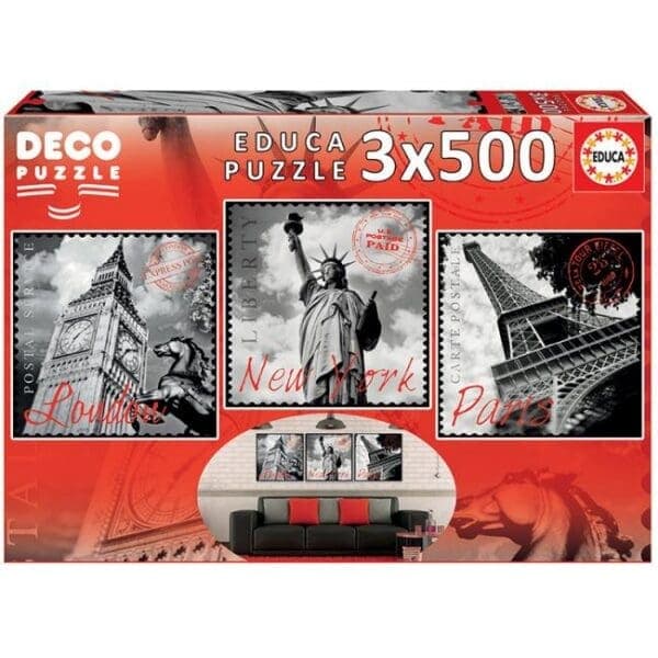 Educa Puzzle 3x 500 Peças - Grandes Cidades - 17096