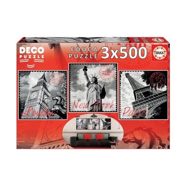 Educa Puzzle 3x 500 Peças - Grandes Cidades - 17096