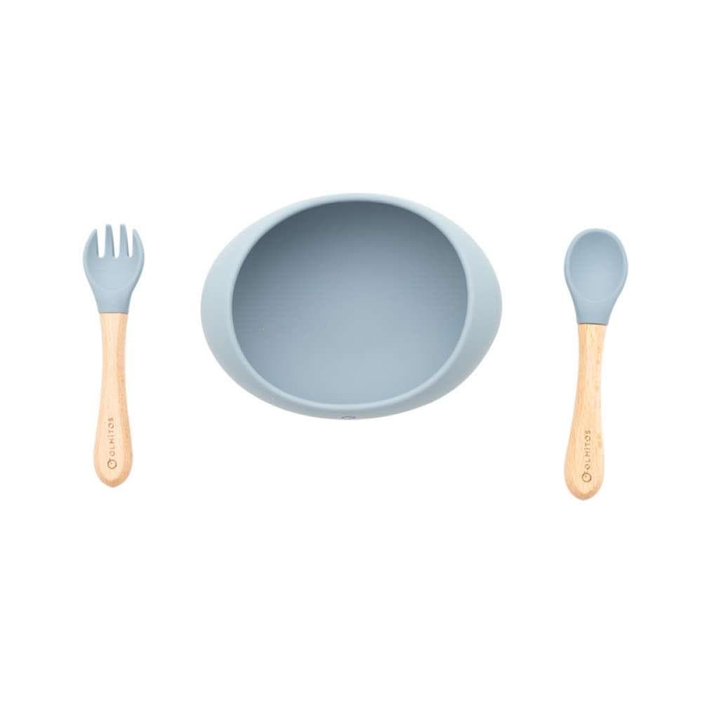 Conjunto de Alimentação em Silicone com 3 Peças Cinza