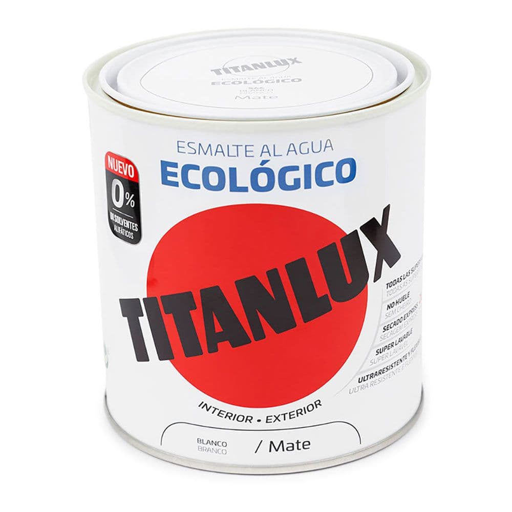 ESMALTE ECOLÓGICO À BASE DE ÁGUA MATE BRANCO 250ML TITANLUX 02T05