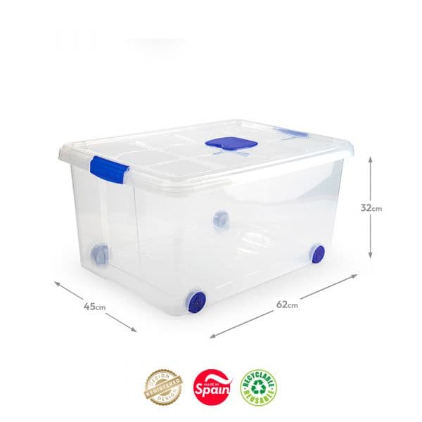 PLASTICFORTE Caixa Arrumação Rodas 6881027 57L Transparente