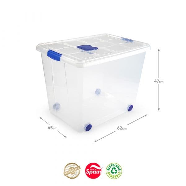 Plastic Forte Caixa de Armazenagem com Rodas 86 Litros Transparente